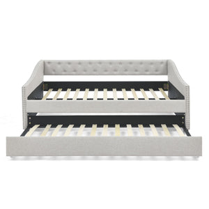 Upholstered Tufted Daybed With Drawers, Waved Arms