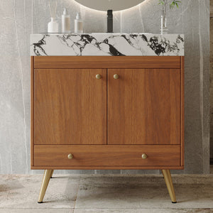 Mid-Century Free-Standing Bathroom Vanity with Faux Marble Top