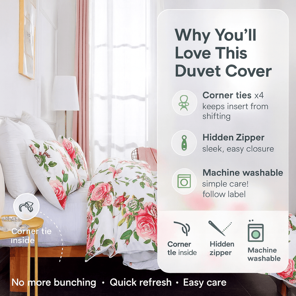 DaDa Bedding Romantic Roses Lovely Spring Pink Floral Duvet Cover Set w/ Pillow Cases (JHW-879)