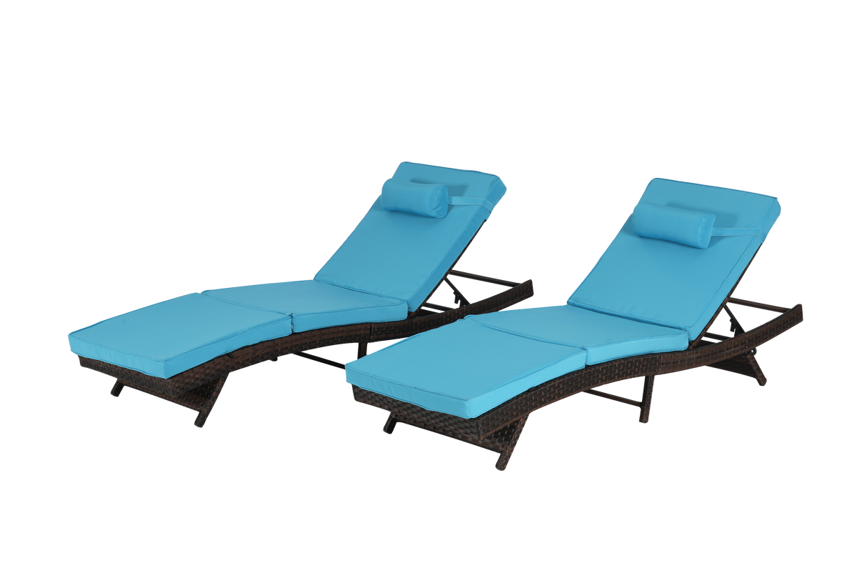 Outdoor Wicker Long Reclining Chair Set of 2 , Wicker Reclining Lounge Chair Lawn Sunbathing Chairs Recliner up to 150°  Beach Poolside Garden