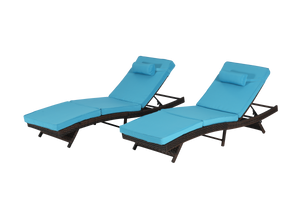 Outdoor Wicker Long Reclining Chair Set of 2 , Wicker Reclining Lounge Chair Lawn Sunbathing Chairs Recliner up to 150°  Beach Poolside Garden