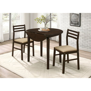 3 Piece Dining Set With Drop Leaf Table And Upholstered Chairs
