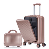 14'/20' 2 pcs/set in ABS Spinner Wheel Luggage, with Combination Lock and Front Opening Design, 14' Cosmetic Case (Champagne)