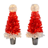 Lighted  Santa Hat Style Christmas Tree Set of 2, 4ft Artificial Tree with Warm White Lights
