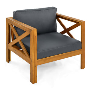 Outdoor Acacia Wood Club Wooden Armchair with Cushions (Set of 4)