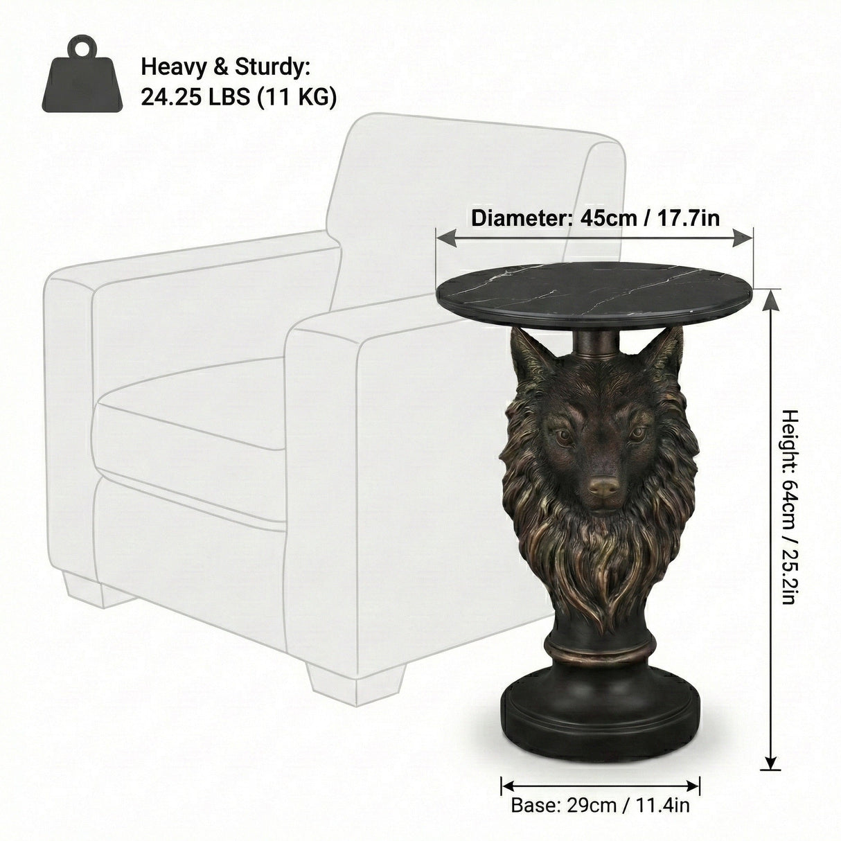 Wolf Head Accent Table Animal Statue End Tables Livingroom