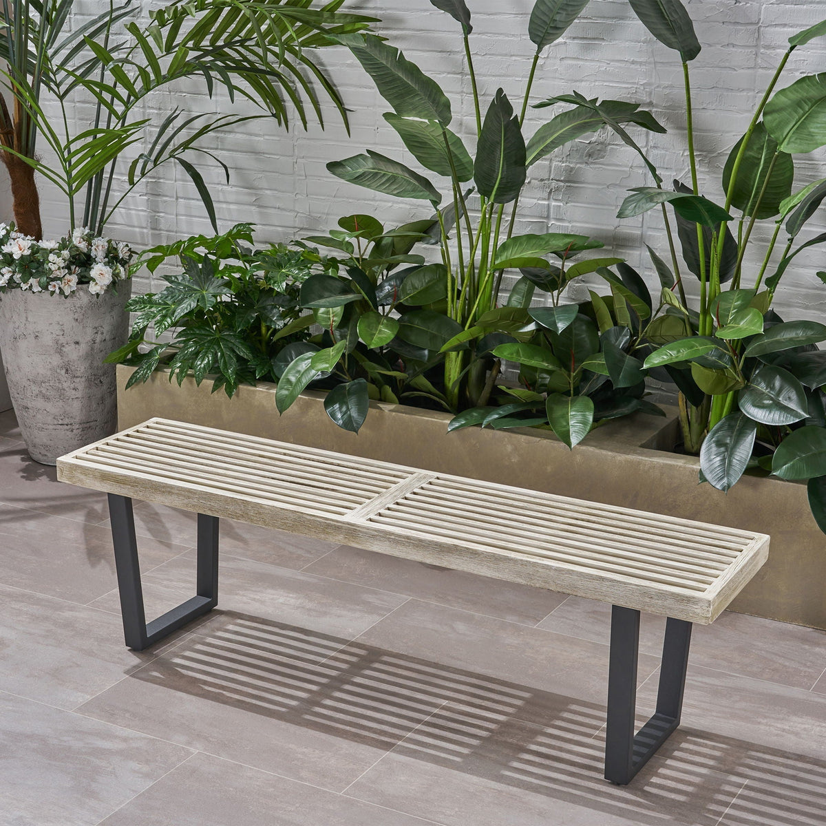 Intrinsic Outdoor Dining Bench with Slat Top - Acacia Wood & Iron