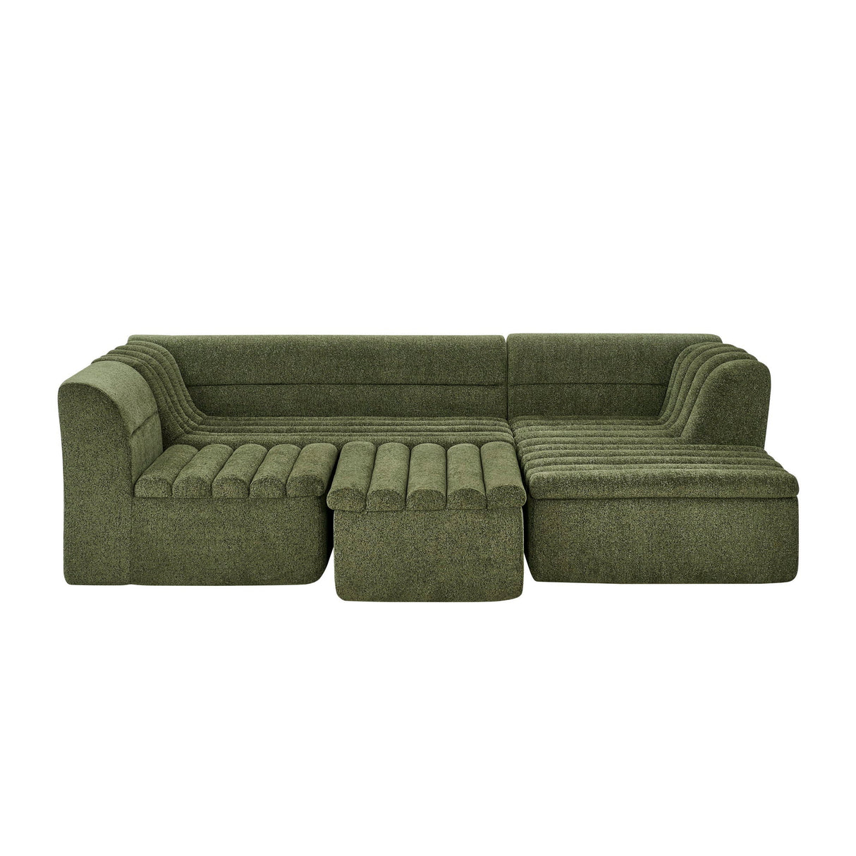 U-Shaped Modular Sectional Sofa With Chaise And Movable Ottoman With Wave-Shaped Armrest