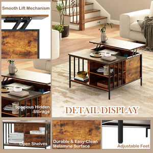 Lift Top Coffee Table With Storage, Adjustable Height Living Room - Black / Brown