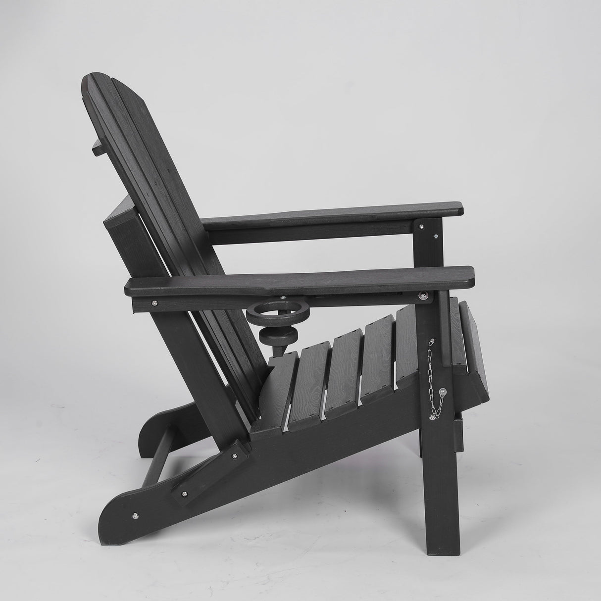 HDPE Folding Adirondack Chair with Dual Cup Holder - Black Wood Texture