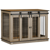Dog Crate End Table for Small to Large Dogs, with Double Doors  and divider, 47"W x 23.5"D x 35"H, Oak