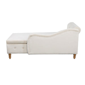 Chaise Lounge Indoor, Lounge Chair For Bedroom With Storage & Pillow, Modern Upholstered Rolled Arm Chase Lounge For Sleeping With Nailhead Trim For Living Room Bedroom Office