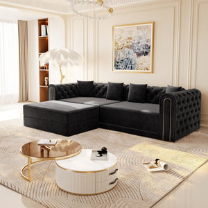 3-In-1 Convertible Sleeper Sofa With Movable Ottoman For Living Room