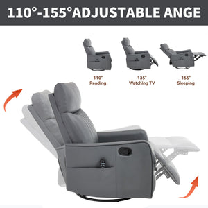 Grey Faux Leather Heat Massage Manual Recliner Chair with Rocker and Swivel