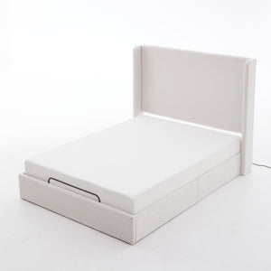Caron Upholstered Wingback Bed with Adjustable Base Bundle Set, Queen Size