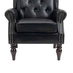 Modern Accent Armchair with Black PU Leather and Wood Legs