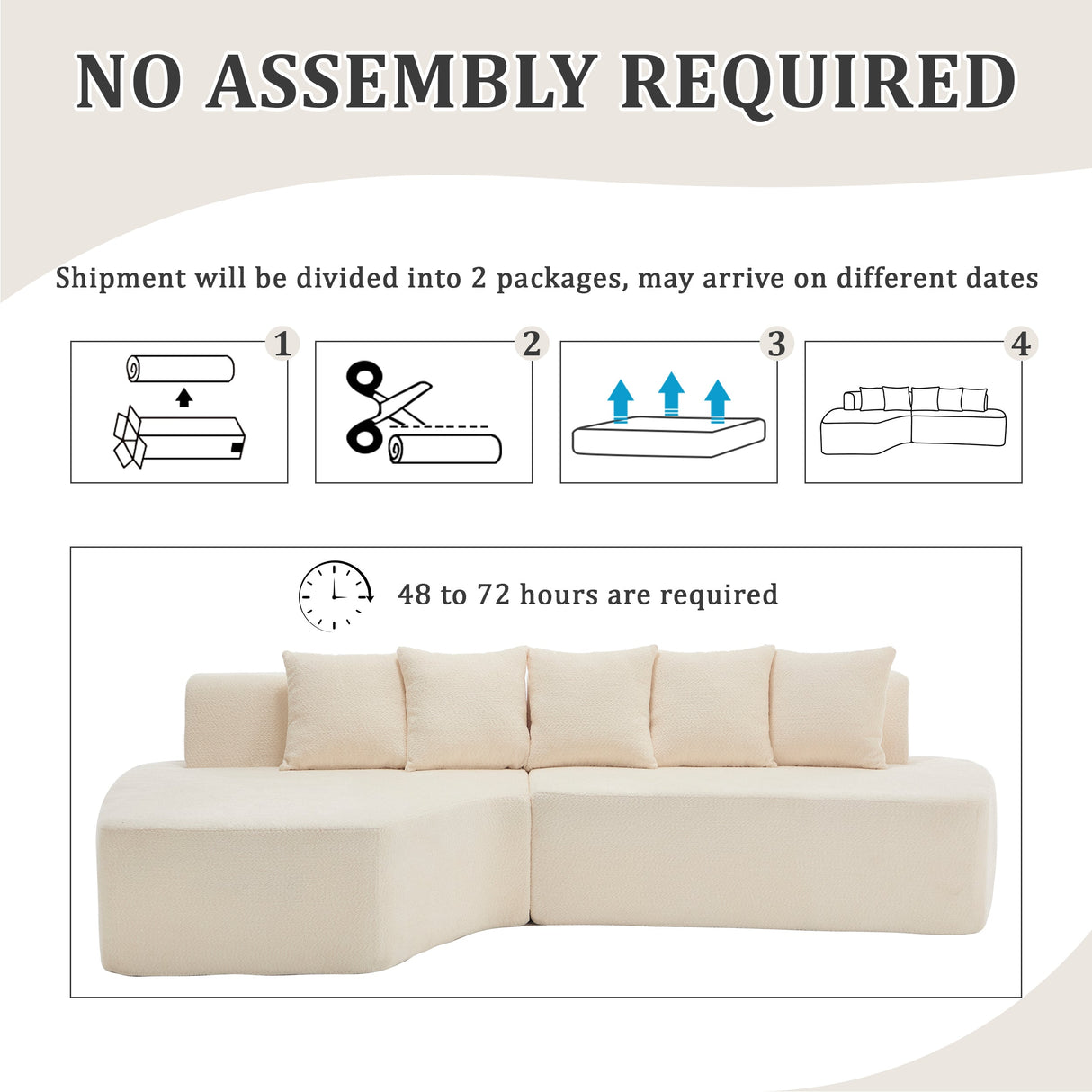 Compression Sectional Couch with Comfy Chaise