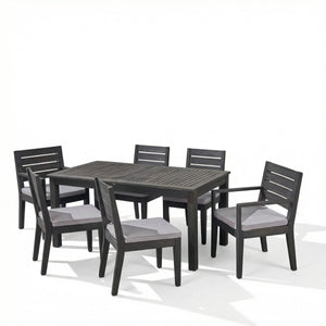 Outdoor Acacia Wood 7 Piece Expandable Dining Set, Sandblasted