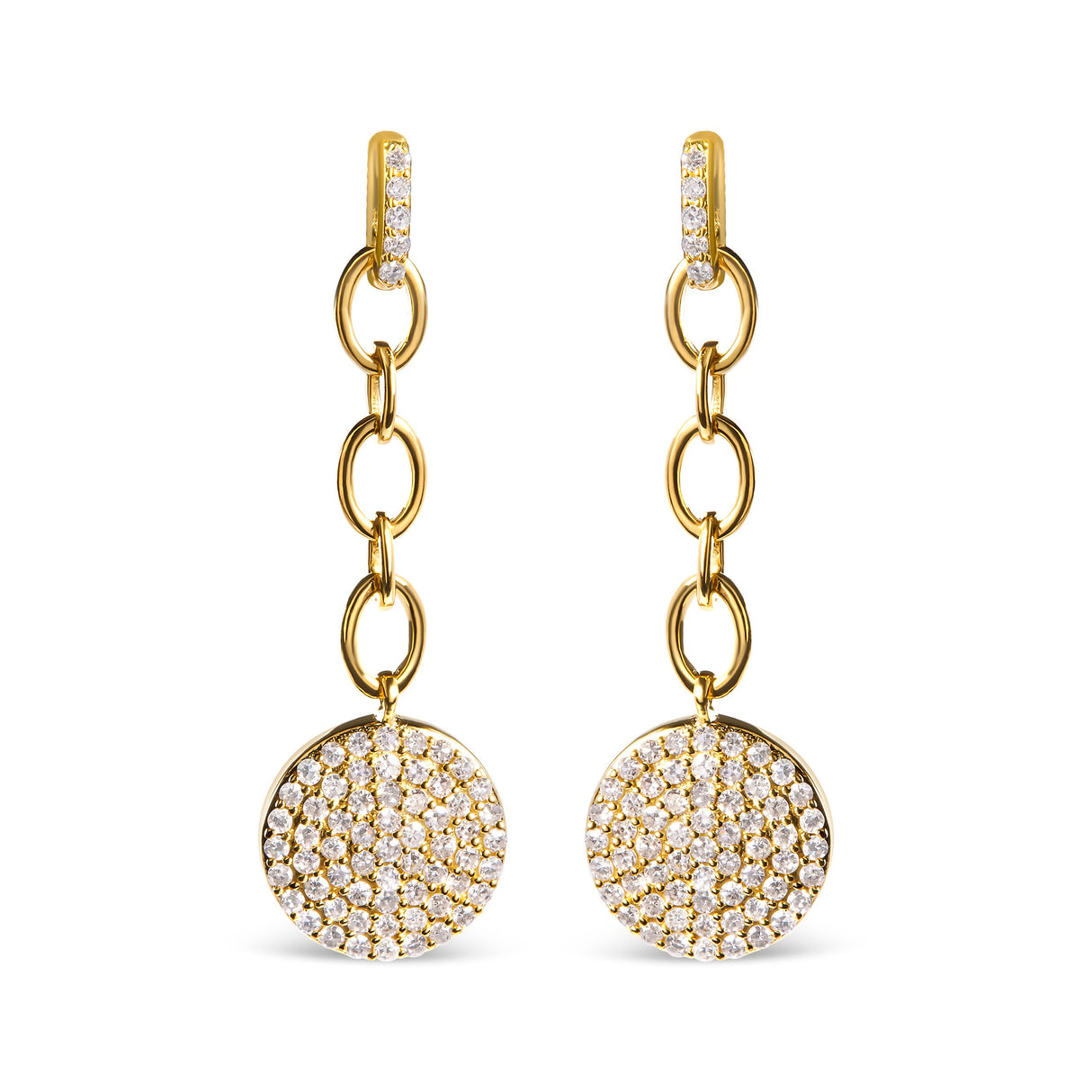 14K Yellow Gold 1.0 Cttw Diamond Chain Cluster Dangle Chain Earrings (I-J Color, I1-I2 Clarity)