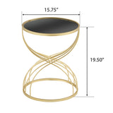 Modern Side Table with Golden Metal Frame and Black Mirror Top