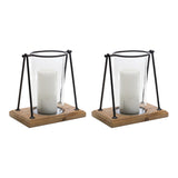 Modern framed candle holder with wood base (set of 2)
