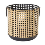 Punched Metal Candle Holder with Rattan Design (Set of 2)