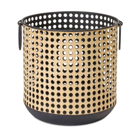 Punched Metal Candle Holder with Rattan Design (Set of 2)