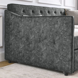 Twin Upholstered Daybed With Trundle, Waved Arms - Gray