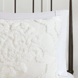 3 Piece Tufted Cotton Chenille Damask Comforter Set Off-White King/Cal King