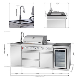Outdoor Kitchen Island 85.2 Inch 4+1 Burner Propane Gas BBQ Grill 71500 BTU 304 Stainless Steel
