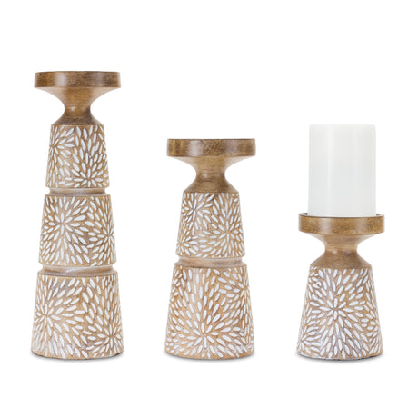 Etched-Candle-Holder-with-Wood-Grain-Design-(Set-of-3)-Candle-Holders