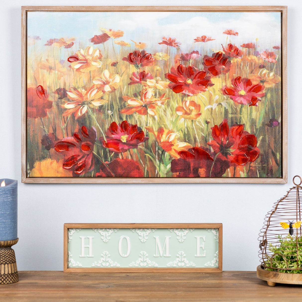 Framed floral canvas art 35.5"l