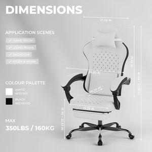 Gaming Chair with Massage, Ergonomic Design, White/Black