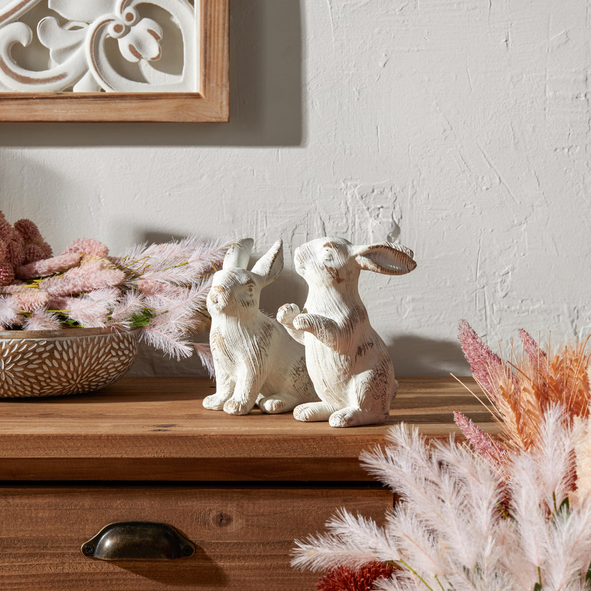 White Washed Rabbit Figurine (Set of 2)