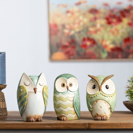 Terra cotta owl figurine (set of 3)
