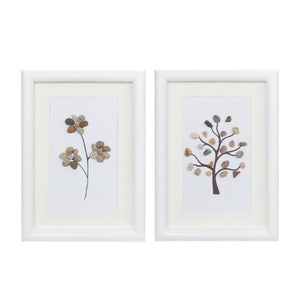 Framed-tree-and-floral-pebble-art-(set-of-2)-Wall-Accents