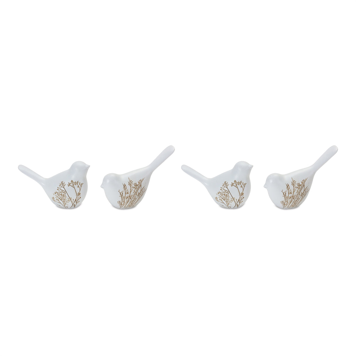 Floral etched bird figurine (set of 4)