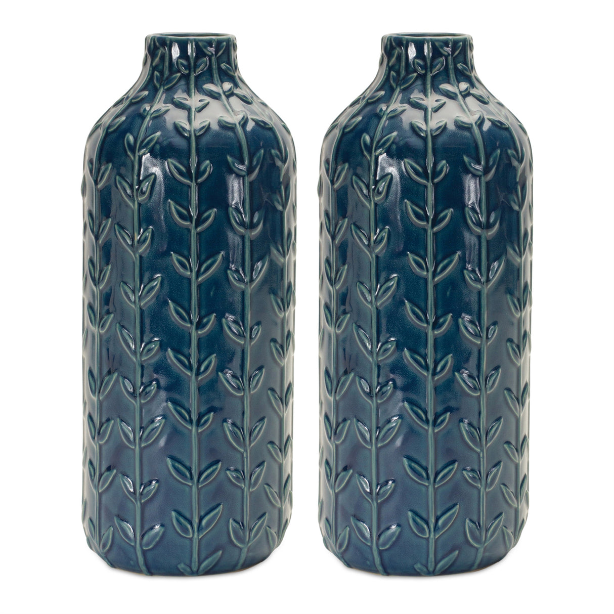 Ceramic leaf pattern vase (set of 2)
