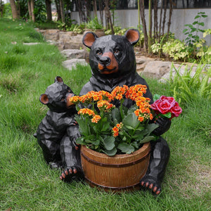 Outdoor Garden Sculpture Bear Flower Pot Planter