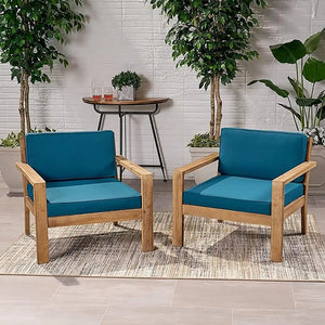 Antoine - Outdoor Acacia Wood Club Chairs With Cushions, (Set of 2)
