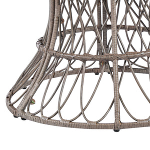 5-Piece Outdoor Dining Set: Brown Round Acacia Wood Table & 4 Brown Wicker Armchairs