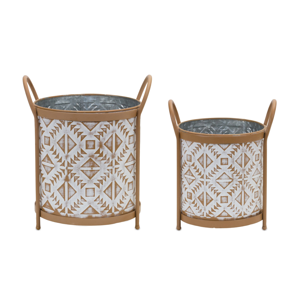 Footed metal aztec planter (set of 2)