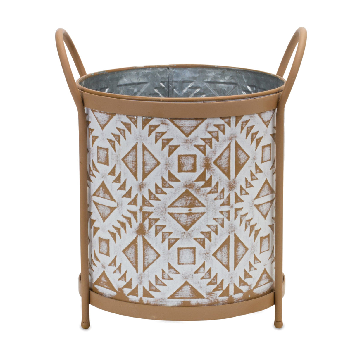 Footed Metal Aztec Planter (Set of 2)