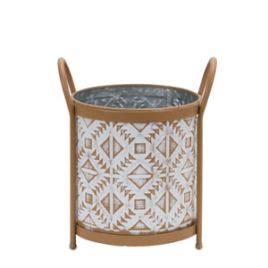 Footed Metal Aztec Planter (Set of 2)