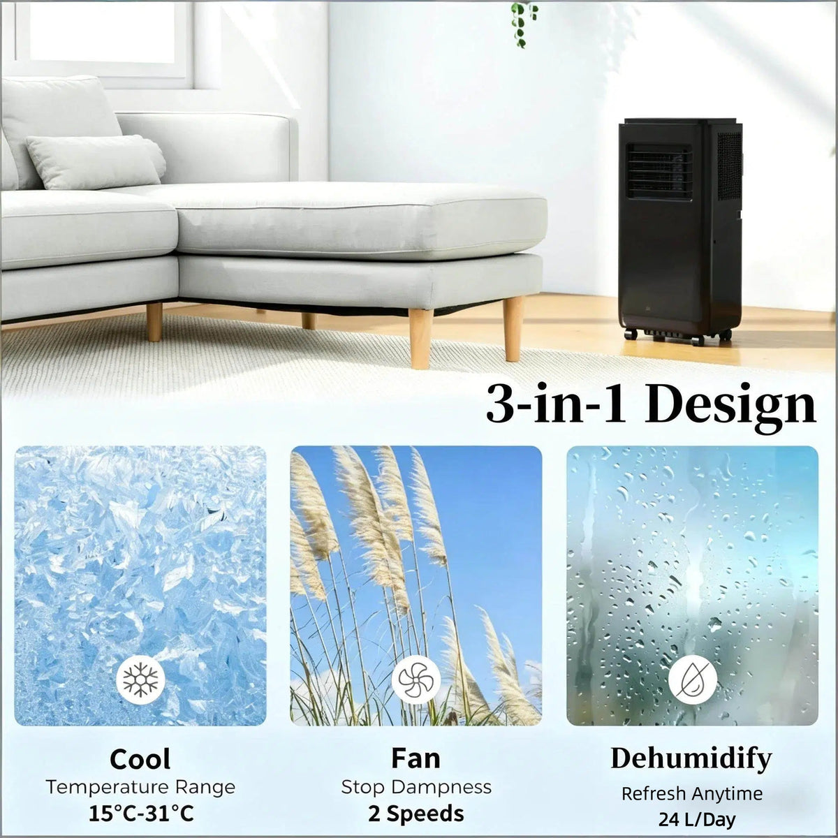 Portable Air Conditioner with Five Modes – Black ABS Plastic