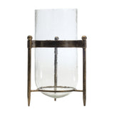 Glass Hurricane Candle Holder in Metal Stand 13.5"H