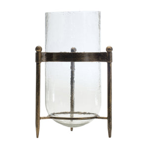 Glass Hurricane Candle Holder in Metal Stand 13.5"H