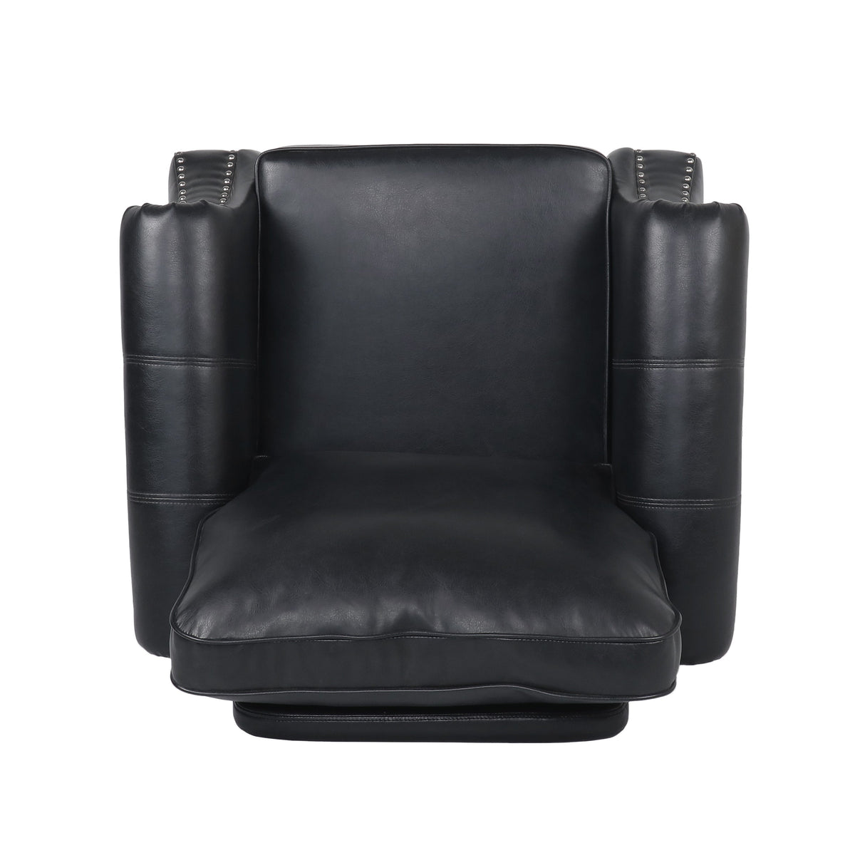 Contemporary Black PU Club Chair with Nailhead Trim and Rolled Armrests