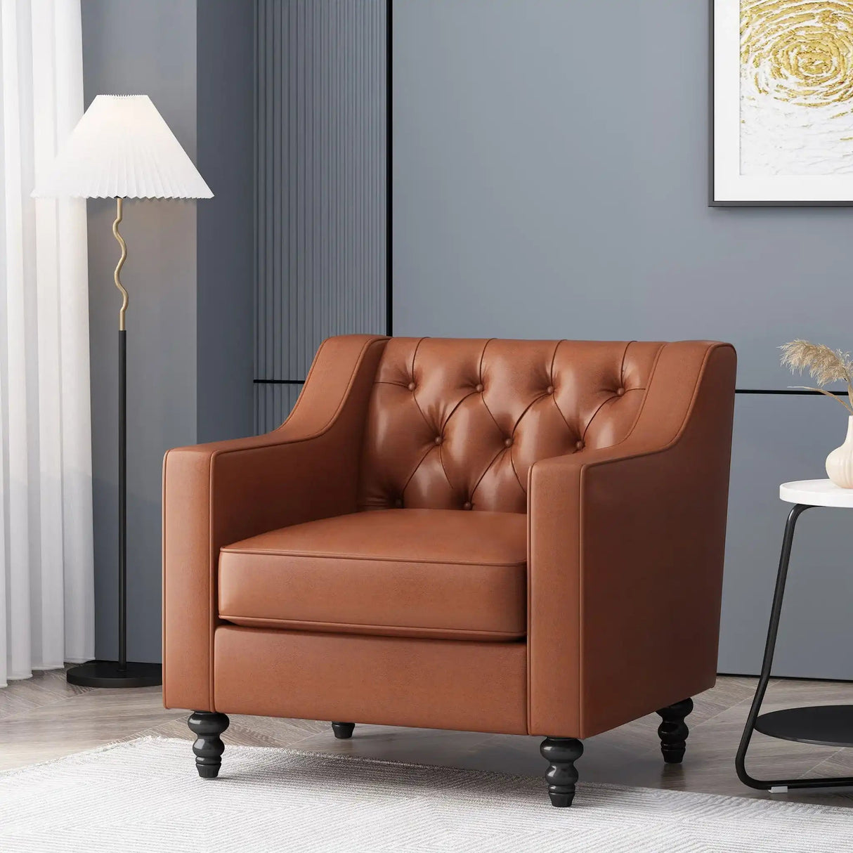 Contemporary Club Chair With Button Tufting And Birch Wood Legs