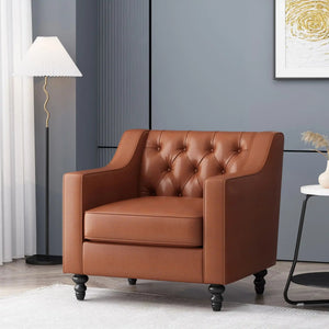 Contemporary Club Chair With Button Tufting And Birch Wood Legs
